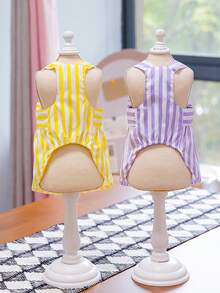 PETSIN 狗狗服装、猫咪服装、动物裙装、宠物春夏新品系列、幼犬连衣裙、公主风百搭连衣裙、条纹印花、小型动物服装、清凉防晒霜 - 彩色 - 查看 9