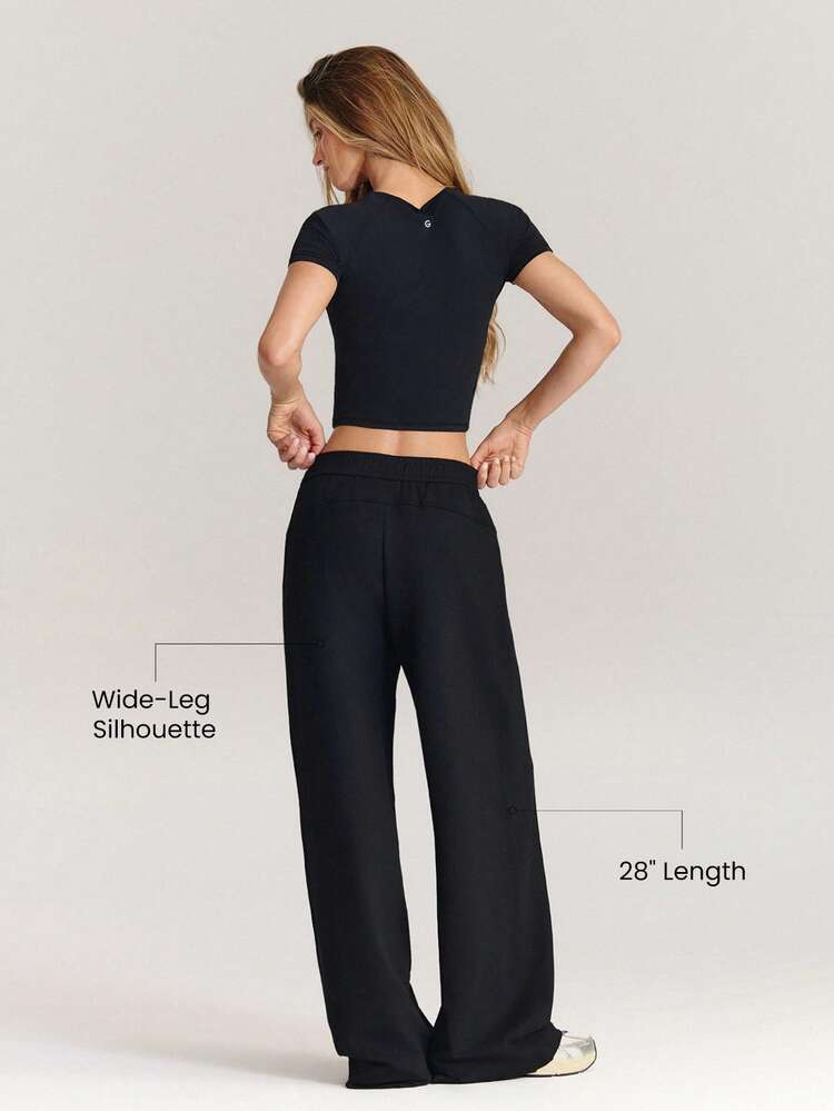 Modal Ribbed Wide-Leg Built-In Adjustable Drawstring Waist Active Pants With Side Pockets Daily Casual Wear Fall Winter