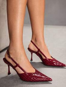 CUCCOO SZL Women's Pointed Toe Burgundy Patent Leather Stone Texture Lace-Up Backless Sexy Stiletto High Heel Sandals, Suitable For Dates And Parties - Burgundy - View 11