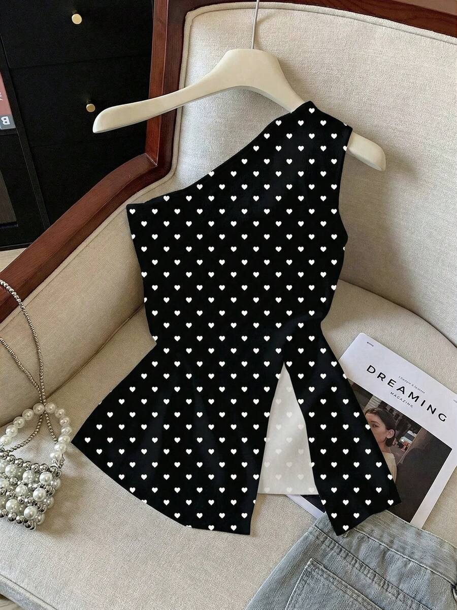 Resyla 新款时尚女式爱心波点印花百搭不对称肩背心 - 彩色 - 查看 1