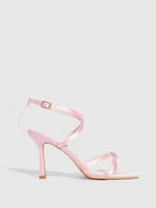 CUCCOO SZL Women's Solid Color Chain Decor Fashionable Elegant High Heel Sandals Spring Shoes Spring Break Easter Valentine's Day - Pink Sardine - View 3