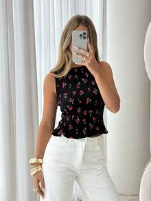 Siren Gaze 女士樱桃印花荷叶边圆领吊带衫 - 彩色 - 查看 6