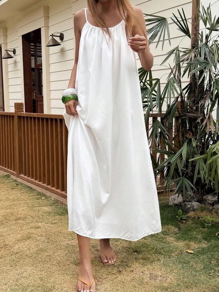 Women's Vacation Casual Solid Color Backless Spaghetti Strap Dress,Valentine Outfits For Women
