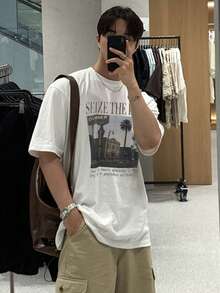 DAZY Men's White Short Sleeve T-Shirt With Graphic & Letter Print, Summer - White - View 6