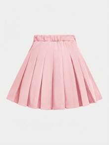 SHEIN Girlism Tween Girls Solid Mini Skirt Zipper Solid Pleated Skirt, Daily Wear, Casual Occasion, Back To School - Baby Pink - View 2