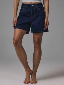 MUSERA Mid Thigh Mom Denim Shorts Basics Autumn  Fall Cute Streetwear Going Out Casual Core Denim Spring Summer - Navy Blue - View 3