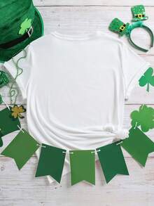 EMERY ROSE Áo thun cỡ lớn in hình nơ cỏ bốn lá tiết kiệm nước mừng ngày Thánh Patrick "Vibes" - phong cách thường ngày. - trắng - Xem 2