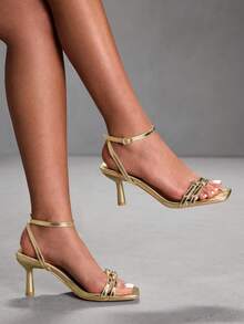 CUCCOO SZL Women's Fashionable Elegant Commute Buckle Heeled Sandals - Gold - View 1