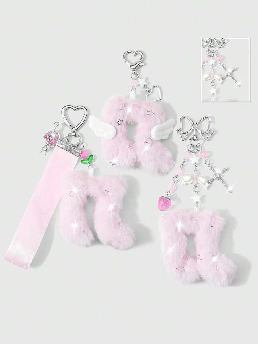 ROMWE Kawaii 1. Móc khóa đa năng mới, sáng tạo, ngọt ngào và dễ thương, tinh tế, cao cấp, màu trắng ngọc trai giả, hình ngôi sao, nơ, hoa dâu tây, đá quý sáng lấp lánh, hình chữ thập, mũi tên xuyên tim, cánh acrylic, chấm bi, dây đeo cổ tay, ngôi sao hai mặt màu hồng, nốt nhạc nhung, mặt dây chuyền DIY, phụ kiện móc khóa, mặt dây chuyền túi xách, thích hợp cho chị em gái, bạn gái, bạn bè, các cặp đôi đeo hàng ngày, quà tặng ngày lễ. - Màu hồng -1 - Xem 1
