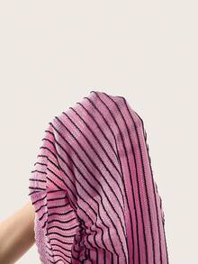 Comfortcana Women's Fuchsia Striped Print Ruched Asymmetric Hem Bandeau Top - Hot Pink - View 6