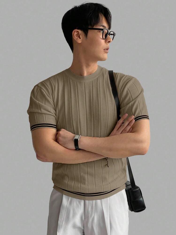 Men's Summer Short Sleeve Solid Color Knit Top