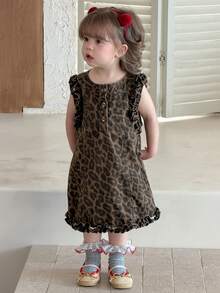DAZY Toddler Girls' Leopard Print Casual Street Style Denim Dress - Brown - View 10