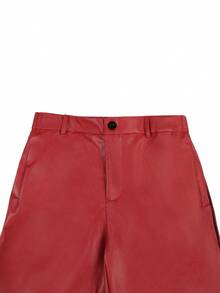 Manfinity EMRG Men's Black PU Leather Pants, Casual Versatile Fashion Straight Leg Trousers - Red - View 4