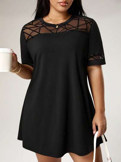 Rhythm Era Plus Size Women Casual Round Neck Short Sleeve Mini Dress