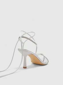 CUCCOO SZL 女士鞋履 春夏新款尖头细高跟白色水钻交叉绑带高跟凉鞋 时尚舒适 百搭性感派对宴会女士凉鞋 - 白色 - 查看 3