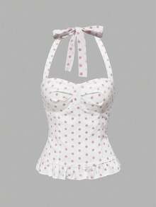 ROMWE Avant 女士浪漫度假风波点格子露背吊带背心套装 - 粉色 - 查看 2