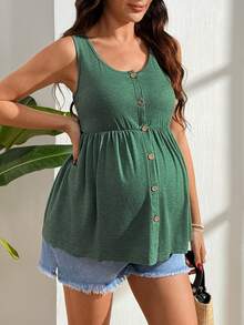 GentleRue Maternity Áo cho bà bầu không tay màu trơn, kiểu dáng thường ngày, thích hợp cho mùa hè. - xanh quân đội - Xem 7