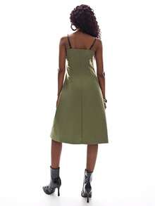 Military Green Contrast Color Double Buckle Design Basic Minimalist Casual Punk Chic Women Sleeveless Dress - Green - View 7