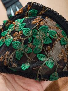 Seduluxe 2 件套女士经典深色刺绣钢圈聚拢文胸和内裤套装，可调节肩带 - 黑色 - 查看 7