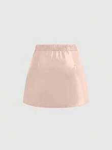 Sweetra Plus Size Slit Pleated PU Leather A-Line Mini Skirt, Bodycon & Slimming - Khaki - View 2