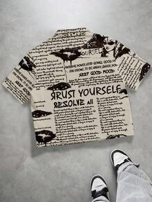 Manfinity EMRG Men's Slogan & Eye Print Single-Breasted Casual Short Shirt - Multicolor - View 2