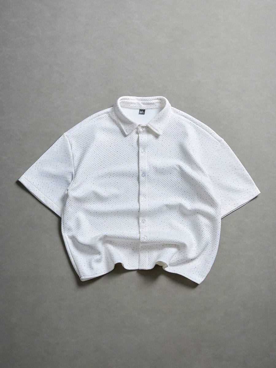 Manfinity Roghcode Men's Solid Color Front Button Casual Versatile Short Sleeve Shirt - White - View 1