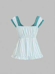 Sweetra 2026 Spring/Summer New Arrival Floral Patchwork Sweet Fitted Retro Striped Blouse - Multicolor - View 2