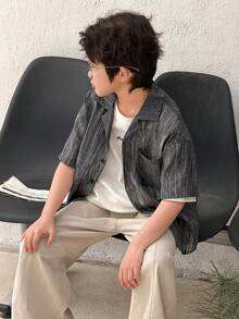 DAZY Tween Boy Summer Casual Retro Short-Sleeve Shirt - Grey - View 1