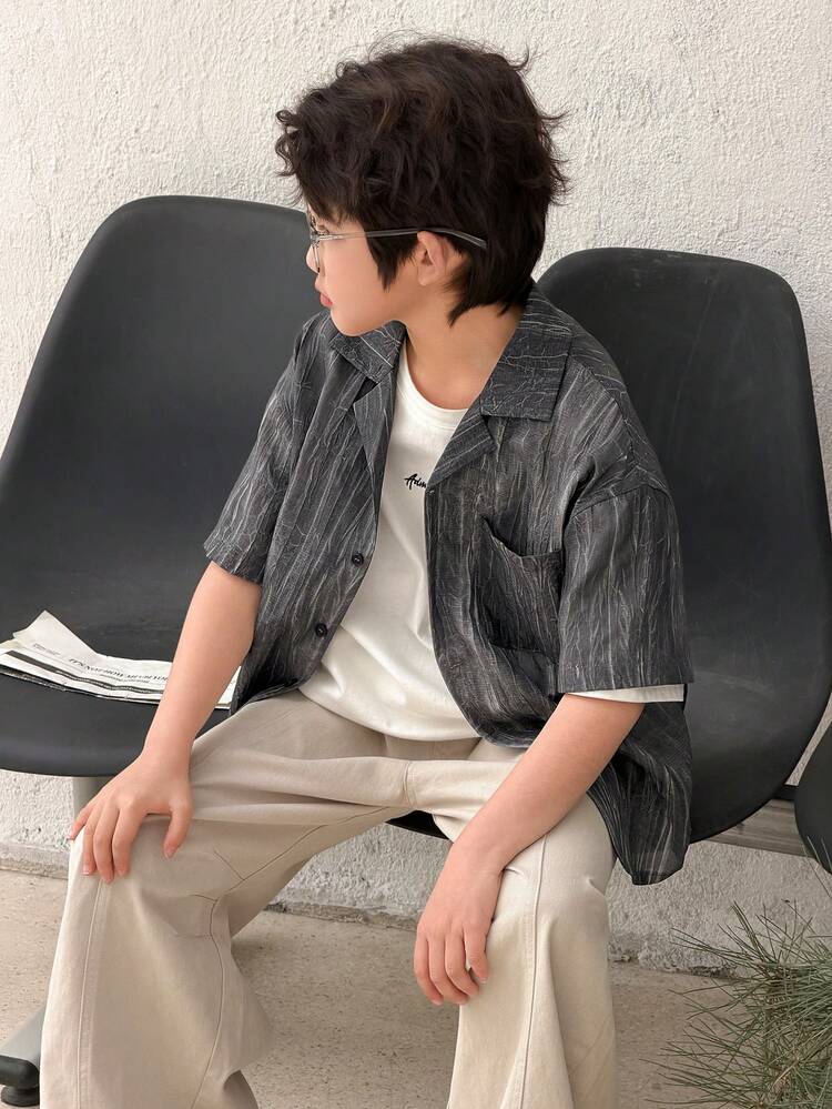 Tween Boy Summer Casual Retro Short-Sleeve Shirt