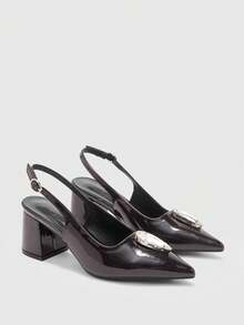 CUCCOO BIZCHIC Women's Rhinestone Buckle Chunky Heel Pumps, Spring/Summer Spring Shoes - Dark coffee - View 7