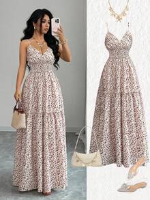 Elenzga 新款吊带碎花编织腰带设计优雅年轻女士度假连衣裙 - 彩色 - 查看 6