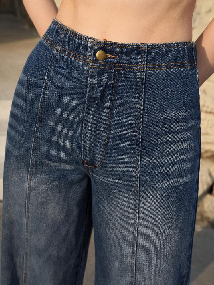 WOMEN'S WASHED DENIM WIDE LEG PANTS, SPRING