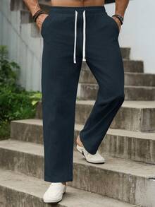 Manfinity RSRT Men's Cotton Linen Wrinkled Loose Fit Pants - Navy Blue - View 4