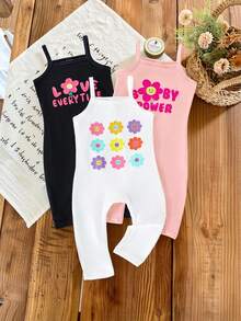 SHEIN 姐妹装和妈妈装，女婴休闲百搭日常穿搭修身罗纹吊带背心和打底裤套装，黑色+浅灰色+豹纹印花 - 彩色 - 查看 4