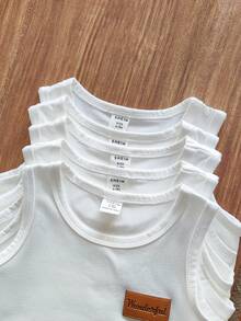 SHEIN Vintaside Kids 5件套休闲白色针织无袖背心，适合叠穿，适合外出、休闲穿着、旅行，适合6个月至3岁的男婴。 - 白色 - 查看 4