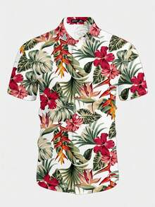 Manfinity RSRT Camisa informal de vacaciones de manga corta con estampado tropical para hombre - Multicolor - Ver 3