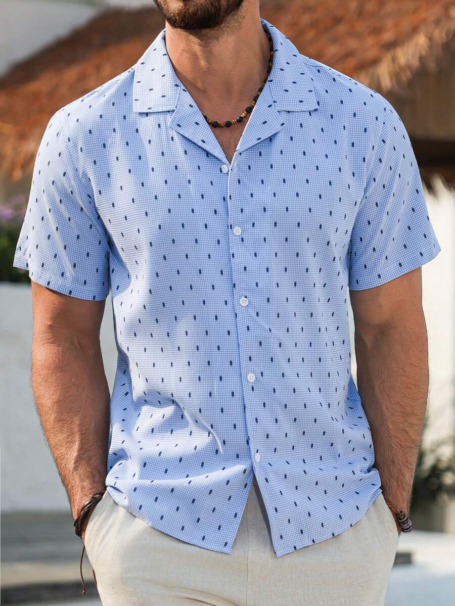 VENTUSAIL 男士波点短袖单排扣休闲衬衫 - 彩色 - 查看 1