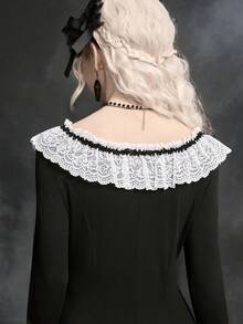 ROMWE SpringGothic Lace Patchwork Long Dress For Women, Spring/Summer - Black - View 3