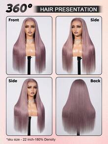 ALL READY WIG Peluca de cabello humano liso de 180% de densidad, con frente de encaje transparente preplucado y línea de nacimiento natural para uso diario, con acabado de purpura ceniza, sin pegamento y con un diseño transpirable. - SPurple - Ver 3