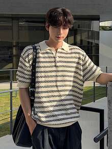 DAZY Áo thun nam tay ngắn cổ polo kẻ sọc jacquard, thích hợp mặc mùa hè. - Nhiều màu - Xem 3
