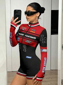 SHEIN ICON Women's Casual Street Wear Long Sleeve Jumpsuit, Racing Suit - Multicolor - View 5