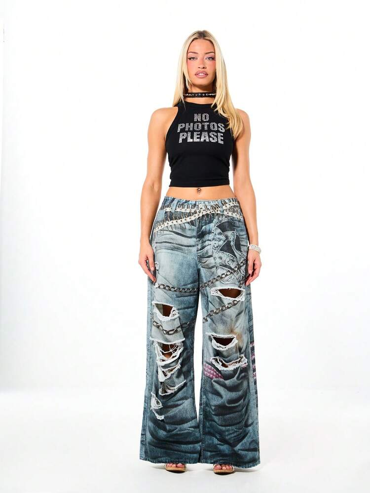 SUMWON WOMEN Rhinestone Graphic Tank Top With Text