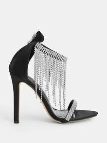 Glitzique Luxury Sparkling Diamond Sexy High Heels Sandals, Black Color With Zipper Strap, Rhinestone Stilettos, Comfortable Women's Super High Heels, Party & Wedding Shoes' Spring Shoes Summer Shoes - Black - View 5