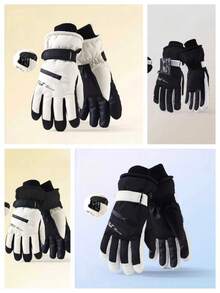 1 Pair Unisex Winter Ski Gloves With Thermal Fleece Lining Water Resistant Fabric Touchscreen Compatible Back Pocket For Keys Cards Outdoor Sports Riding Commuting Accessory - Multicolor - View 2