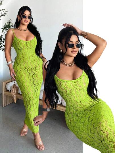 SHEIN SXY 女士性感纯色镂空紧身吊带裙