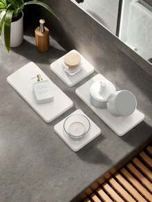 4-Piece Bathroom Sink Stone Drip Tray Set, Diatomite Kitchen Soap Dish Holder, Stone Coasters, Bathroom Decor & Organizer, Natural Moisture Absorbing Stoneware, Countertop Storage - multicolor - View 5