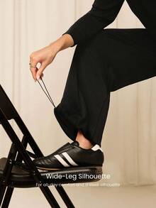 GLOWMODE X Reem Modest SoftSerene Modal Easy Shift Silky-Smooth Soft Breathable Adjustable Drawstring Ankle Side Pocket 2-In-1 Wide-Gleg Jogger Daily Casual Street Wear - 黑色 - 查看 5