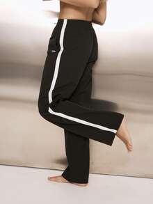 Aralina Leisurewear Active Black White Piping Spring Summer Vacation Beach Running Lightweight Running Pant Elastic Waist - Brown - View 5