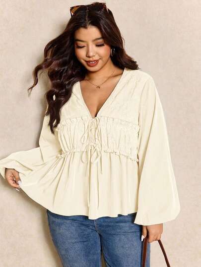 Elaquor Plus Size Women Cute Blouse, French Coffee Color Shirt, Long Sleeve Ladies Top, Autumn Apparel