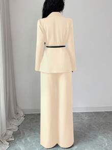 Rafferiza Bộ vest nữ màu trơn gồm áo blazer và quần tây, trang phục công sở trang trọng. - Màu be - Xem 2